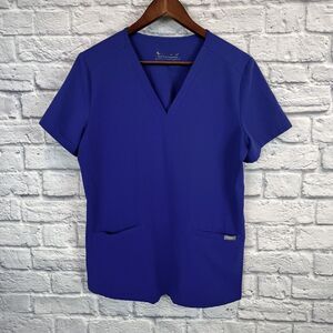 Figs‎ Technical Collection Blue Casma Scrub Top Women Pockets Rayon Size Medium